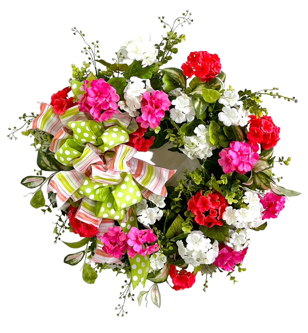 Pink, Cream and Green Silk Floral Summer Spring Wreath/ENG313 - April's Garden