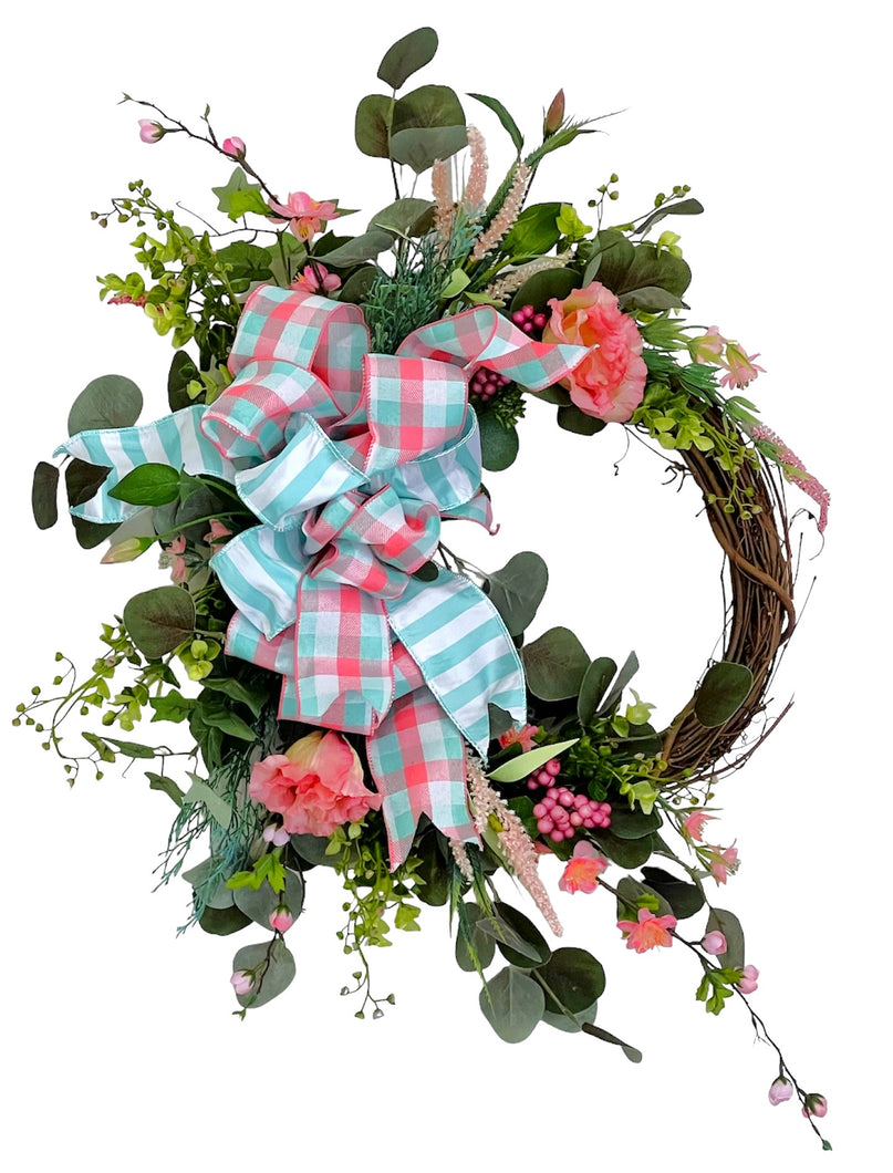 Turquoise and Pink Spring Wreath/ENG319 - April's Garden