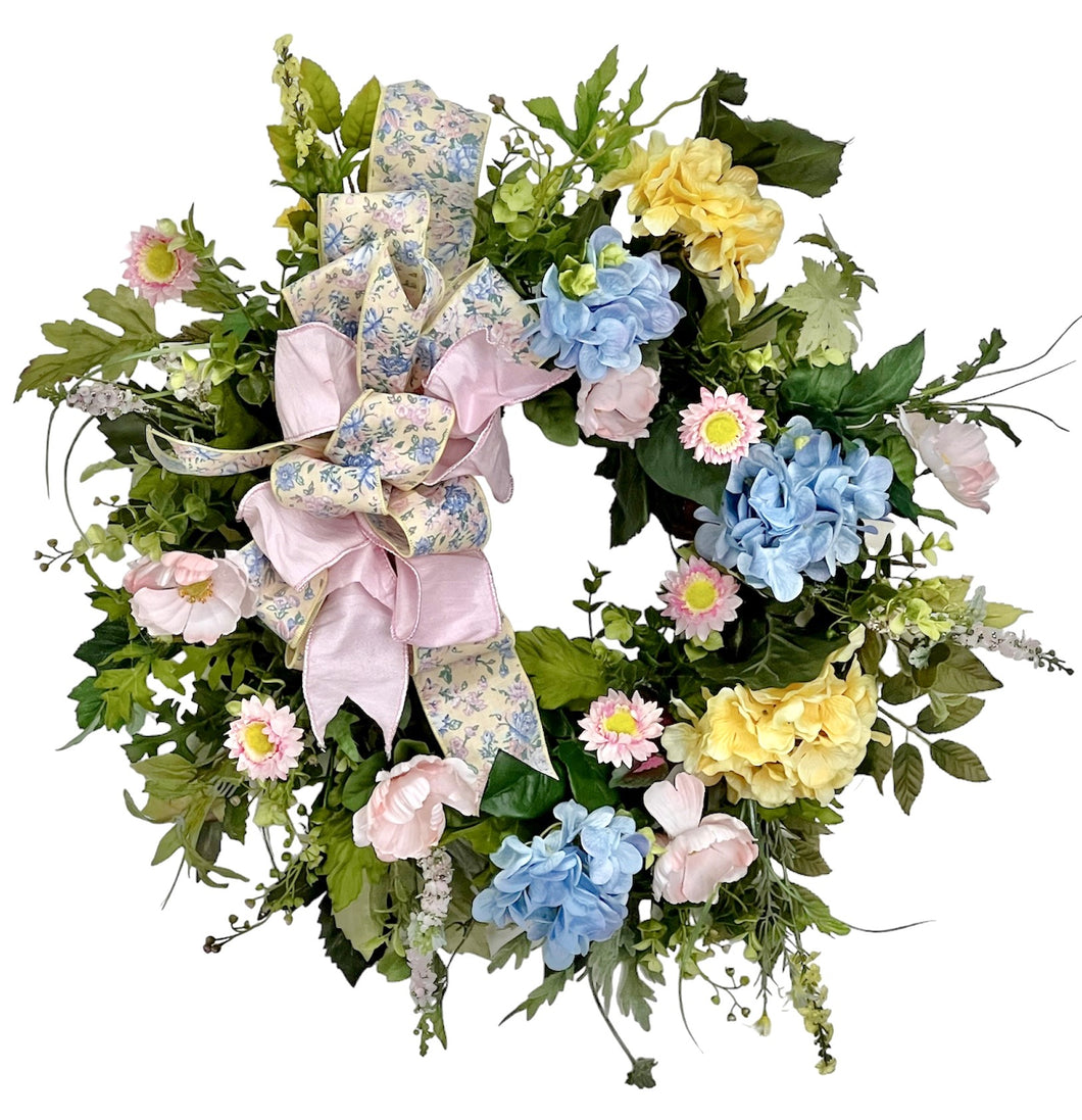 Yellow, Pink, Blue Spring Wreath/ENG334 - April's Garden