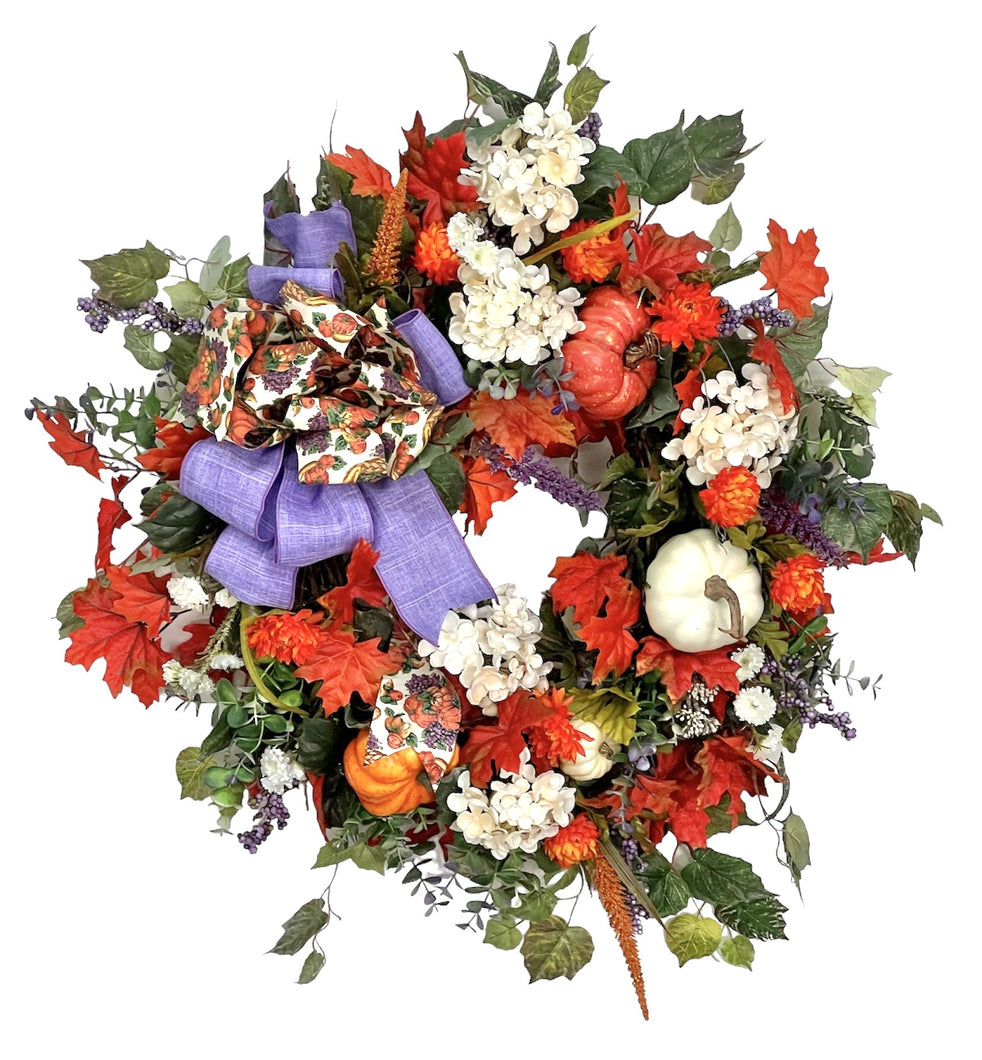 Orange, Cream and Lavender Fall Wreath/HARV134 - April's Garden
