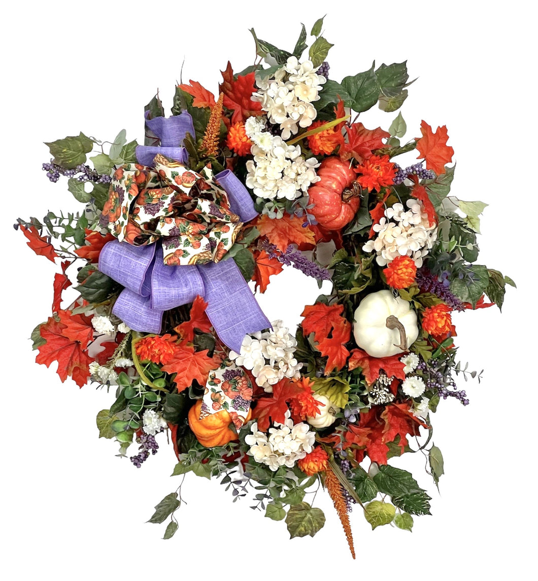 Orange, Cream and Lavender Fall Wreath/HARV134 - April's Garden