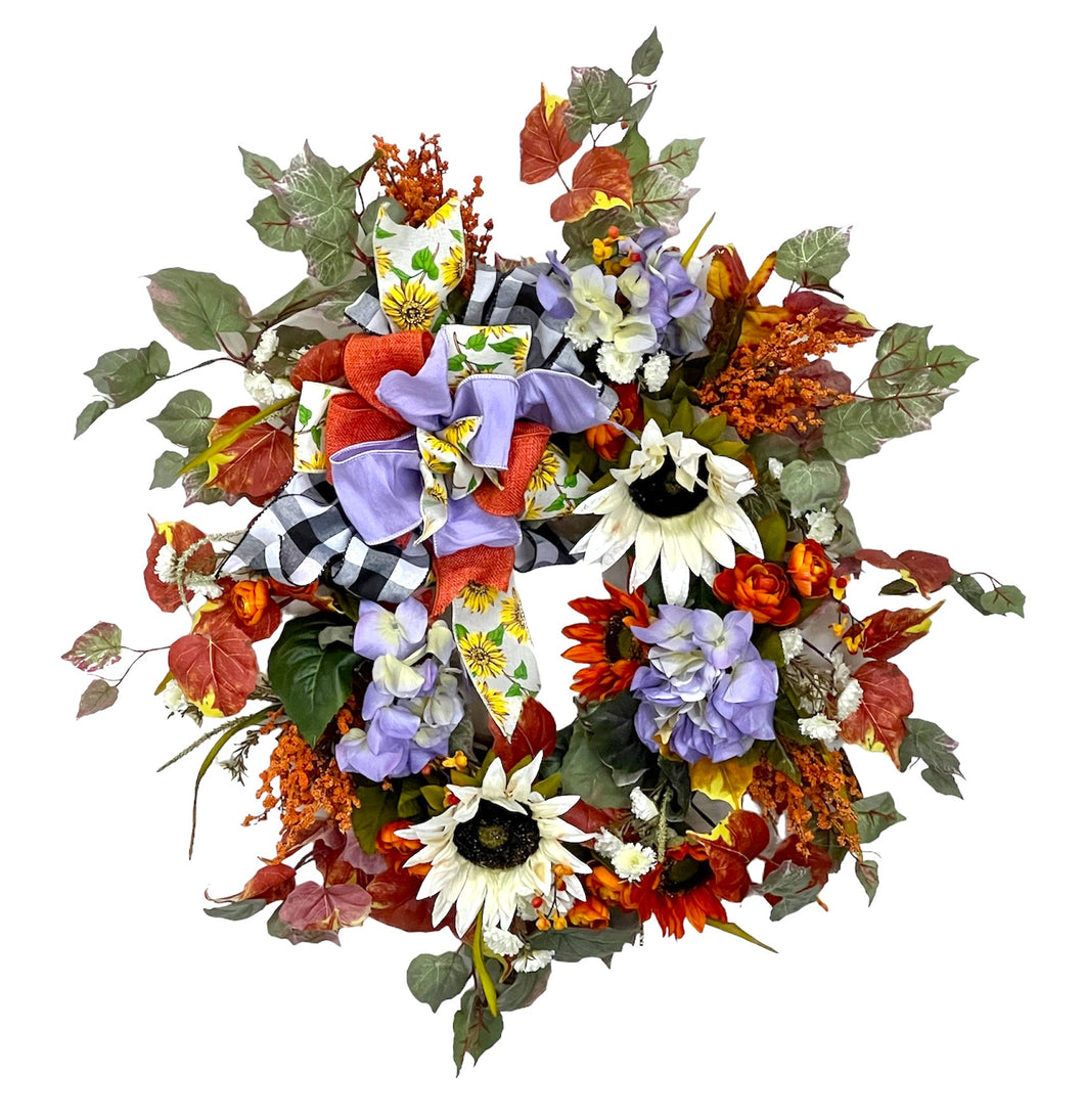 Cream and Rust Sunflower Fall Wreath/HARV236 - April's Garden