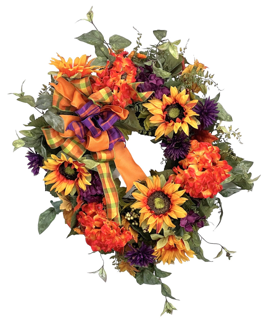 Gold, Orange, Purple Fall Wreath/HARV272 - April's Garden