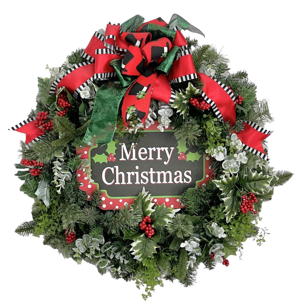 Green Holly Merry Christmas Wreath/HOL161 - April's Garden