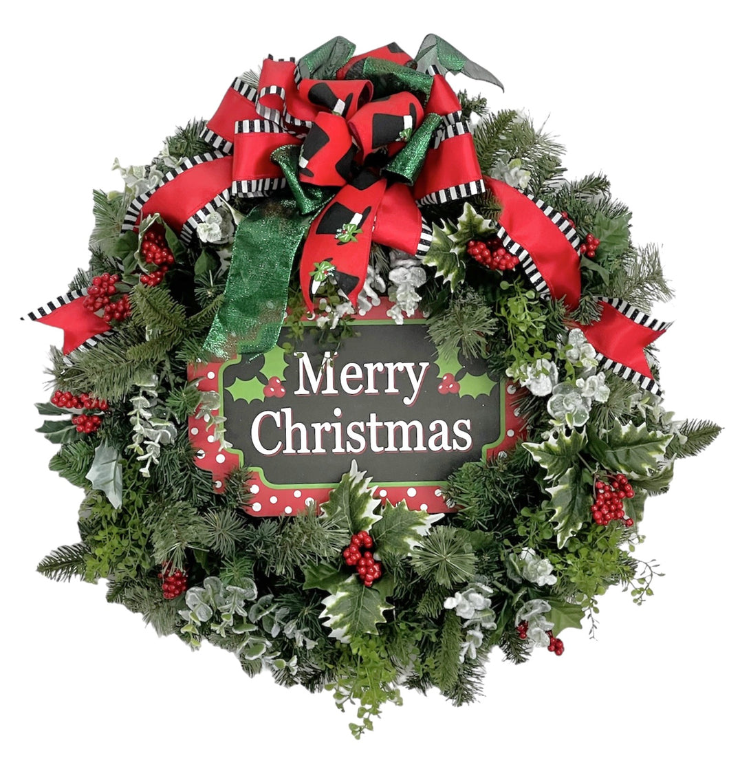 Green Holly Merry Christmas Wreath/HOL161 - April's Garden
