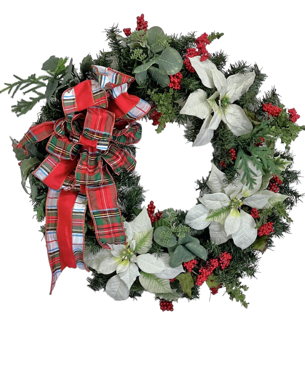 White Poinsettia Winter Wreath/HOL177