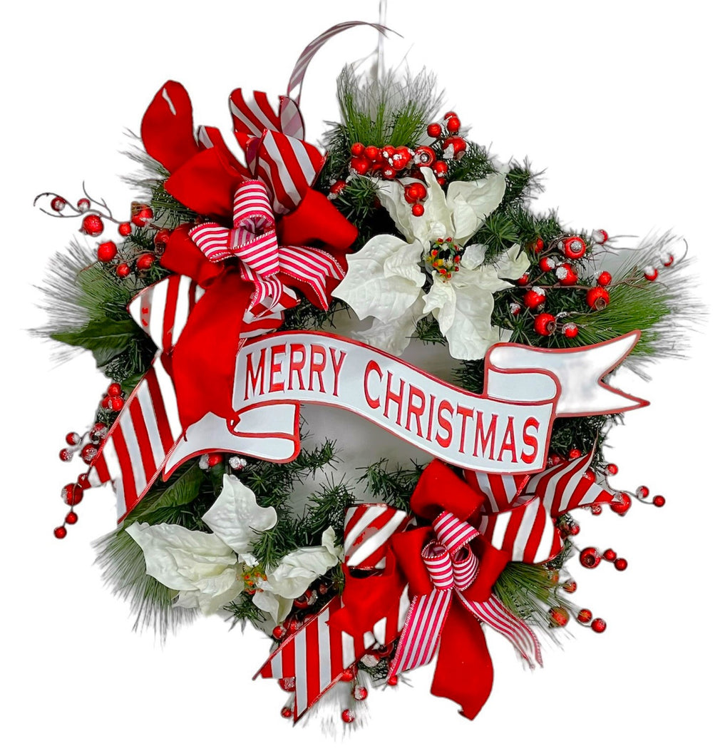 Red and White Merry Christmas Wreath/HOL184 - April's Garden