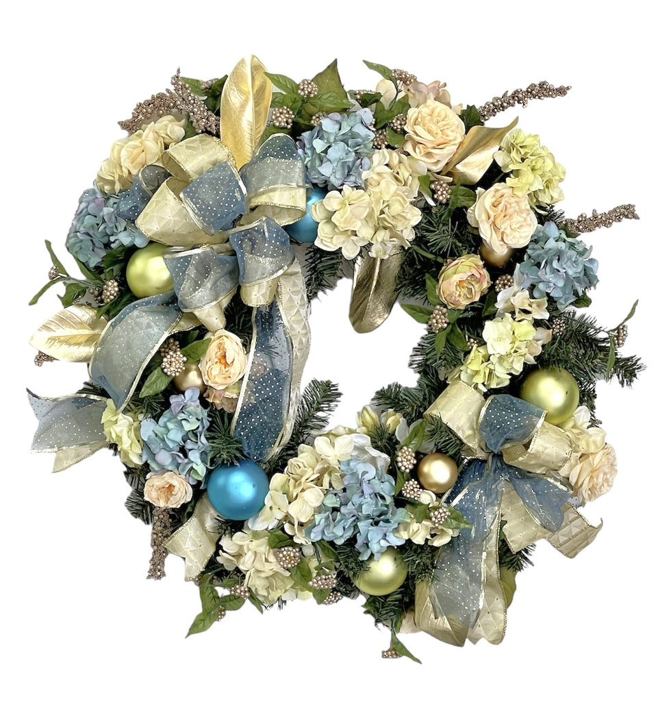 Dusty Blue and Cream Holiday Wreath/Hol81 - April's Garden