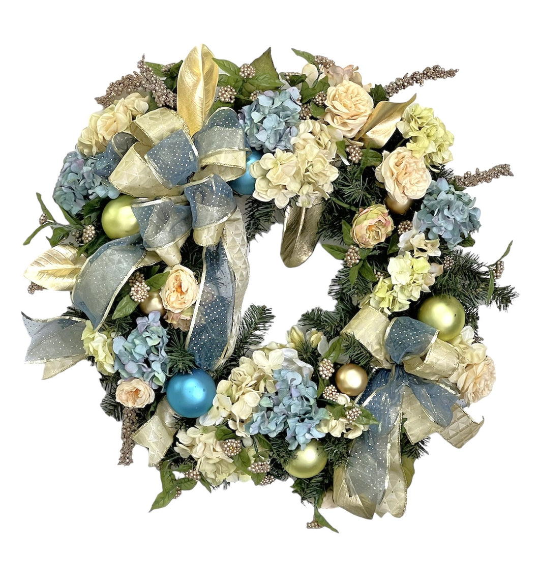 Dusty Blue and Cream Holiday Wreath/Hol81 - April's Garden