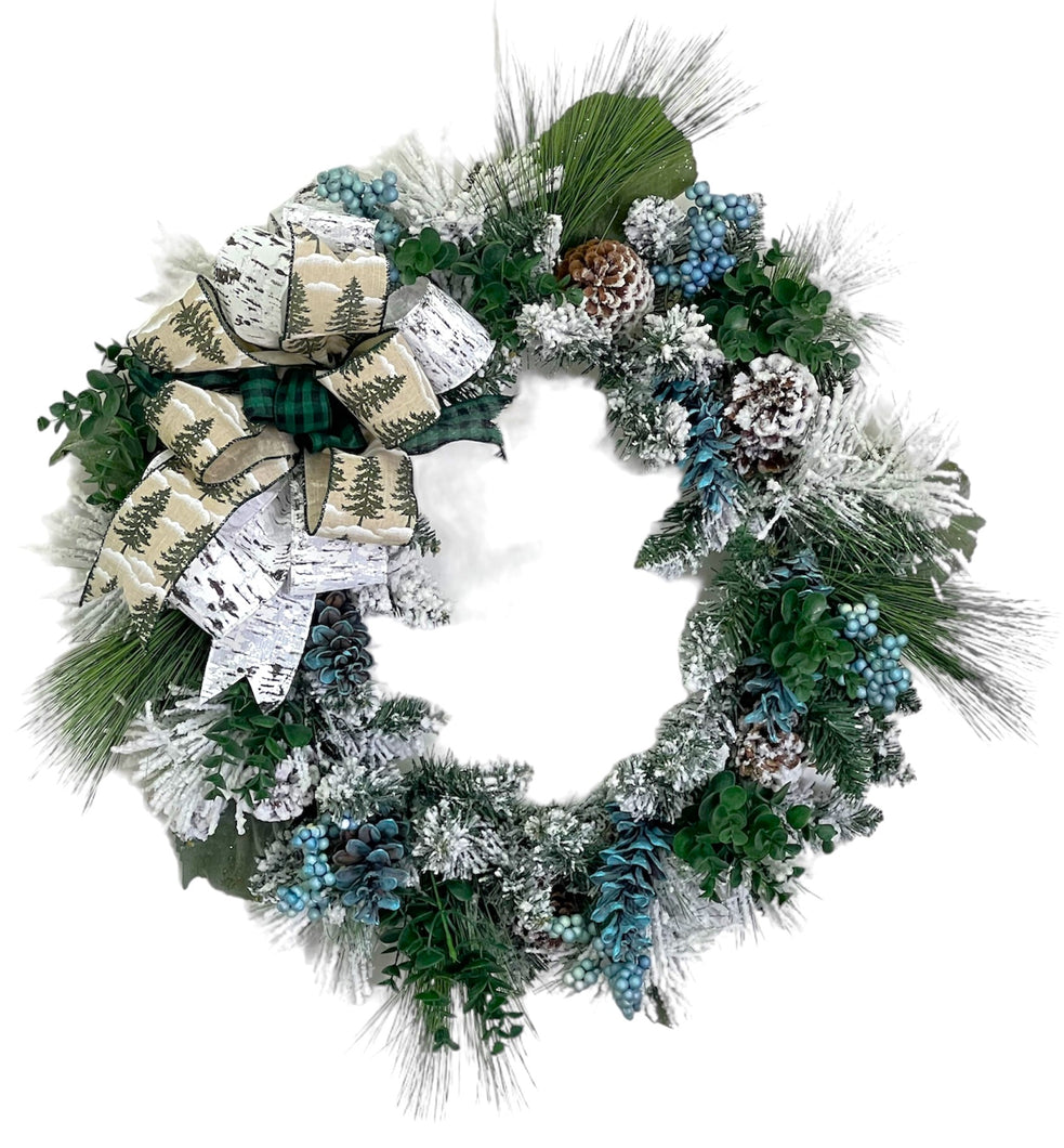Snow Flocked Pine Wreath/TRANS170 - April's Garden