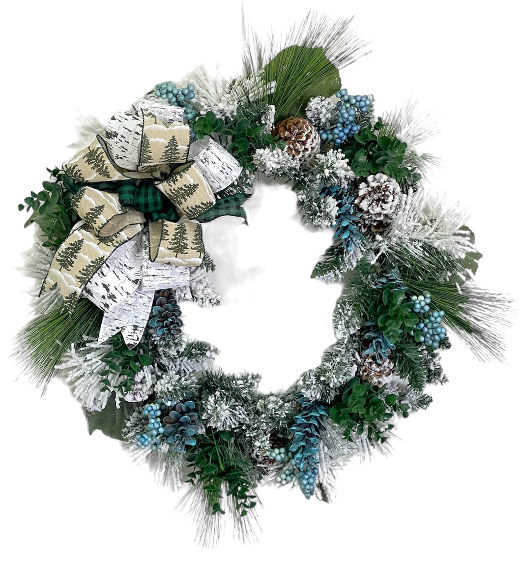 Snow Flocked Pine Wreath/TRANS170 - April's Garden