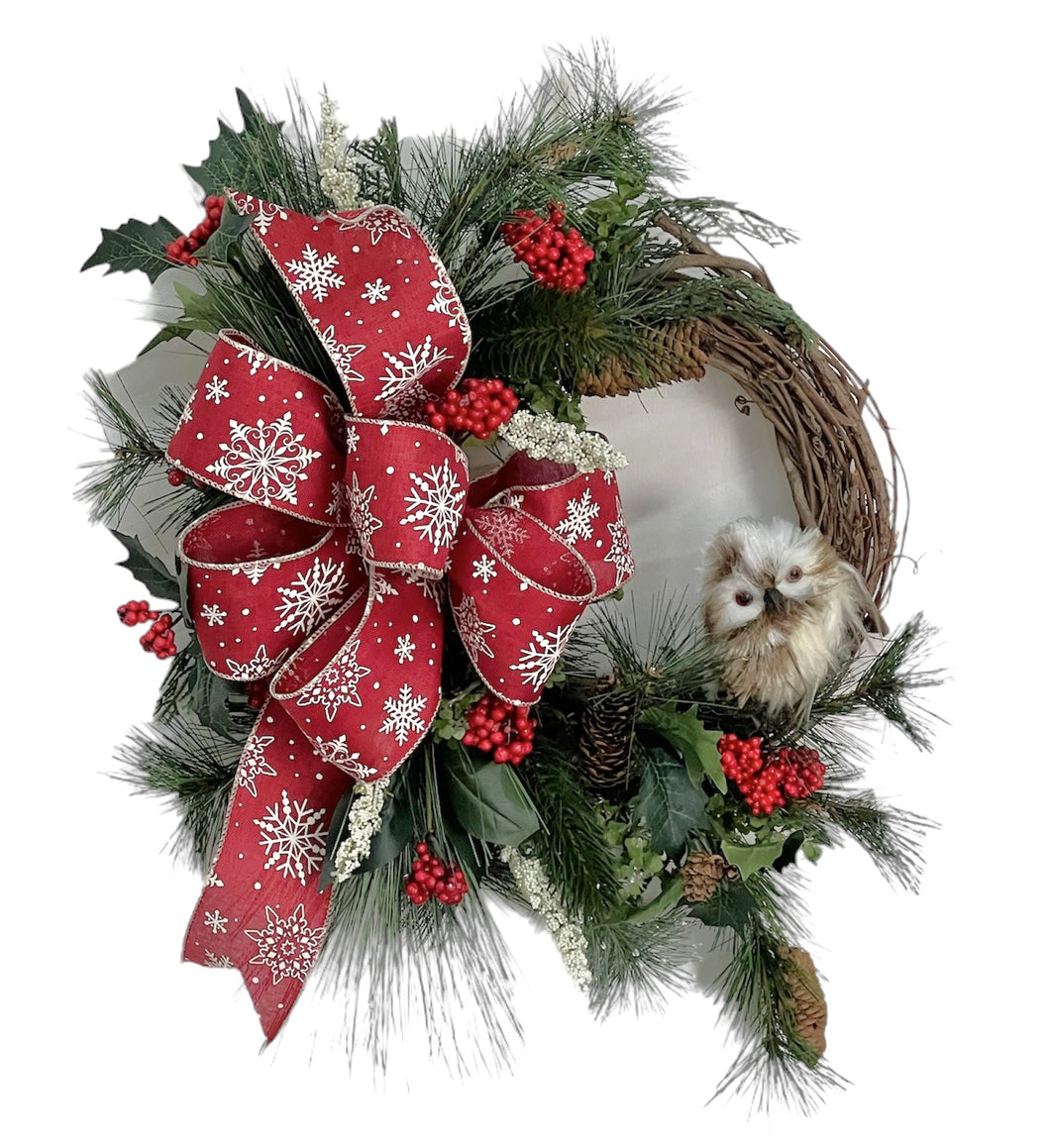 Winter Owl Transitional Wreath/TRANS171 - April's Garden