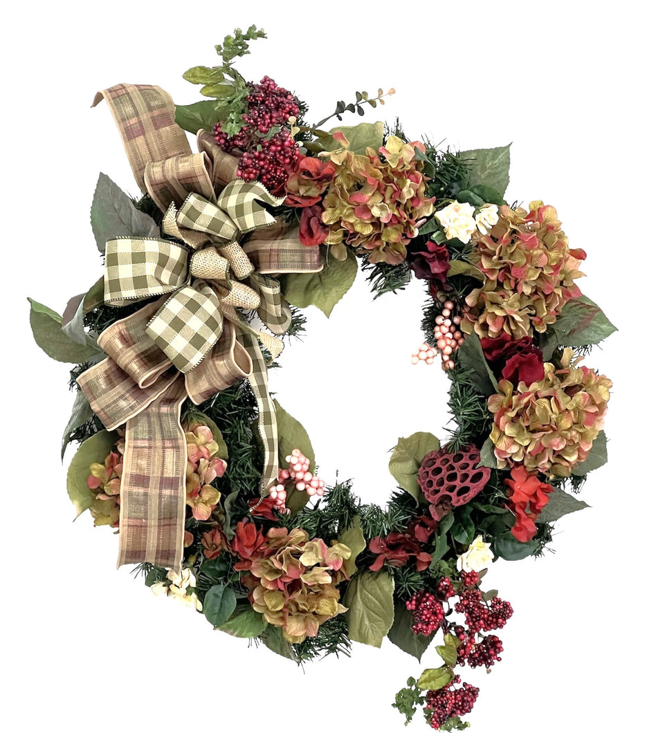 Green and Burgundy Winter Wreath/TRANS188 - April's Garden
