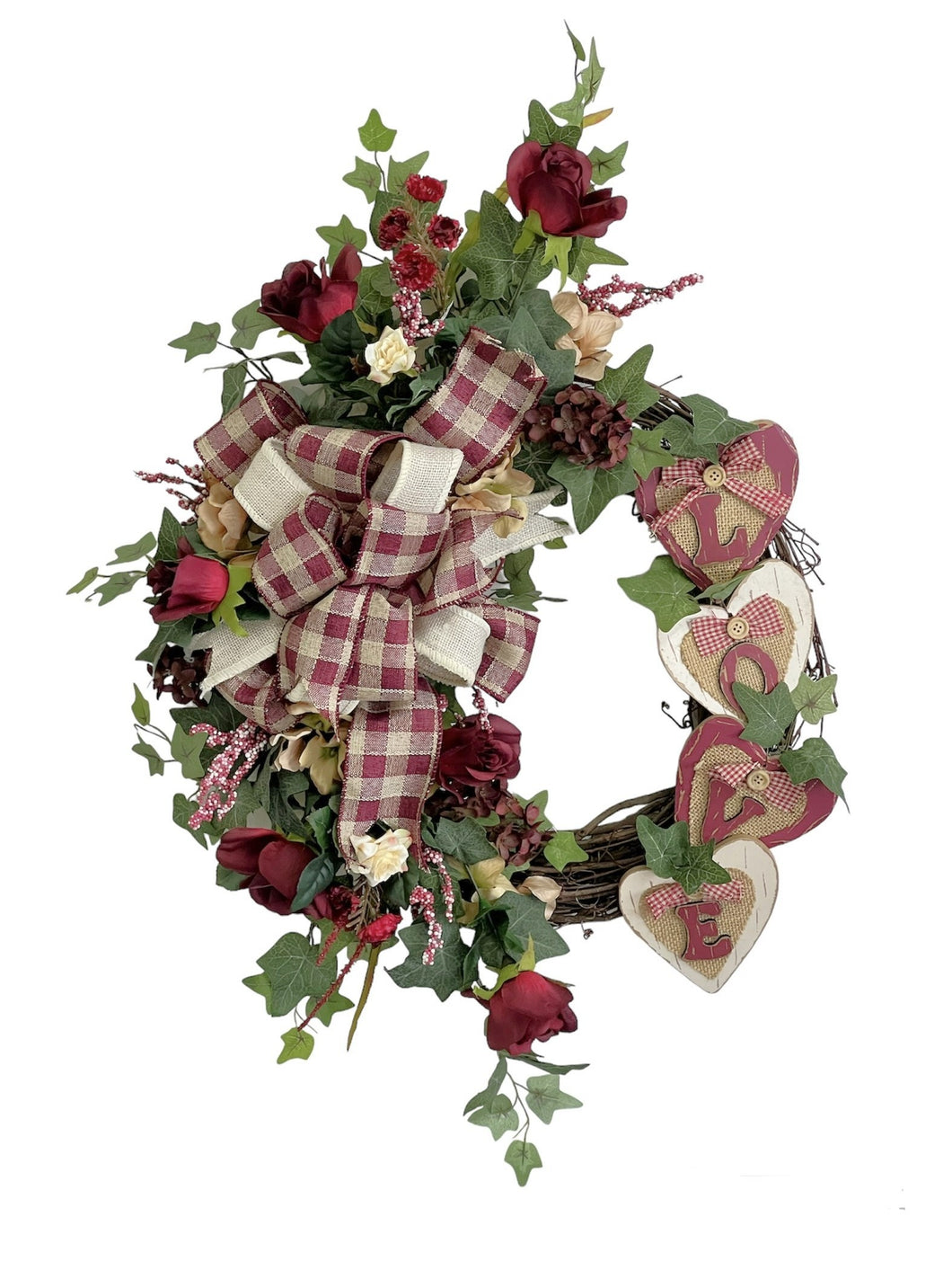 Burgundy and Cream Valentine's Wreath/VAL110 - April's Garden