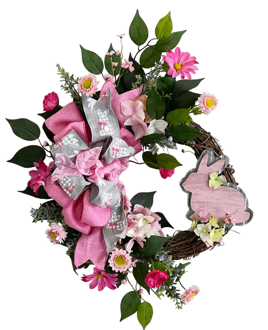 Pink Bunny Spring Wreath/VAL119 - April's Garden