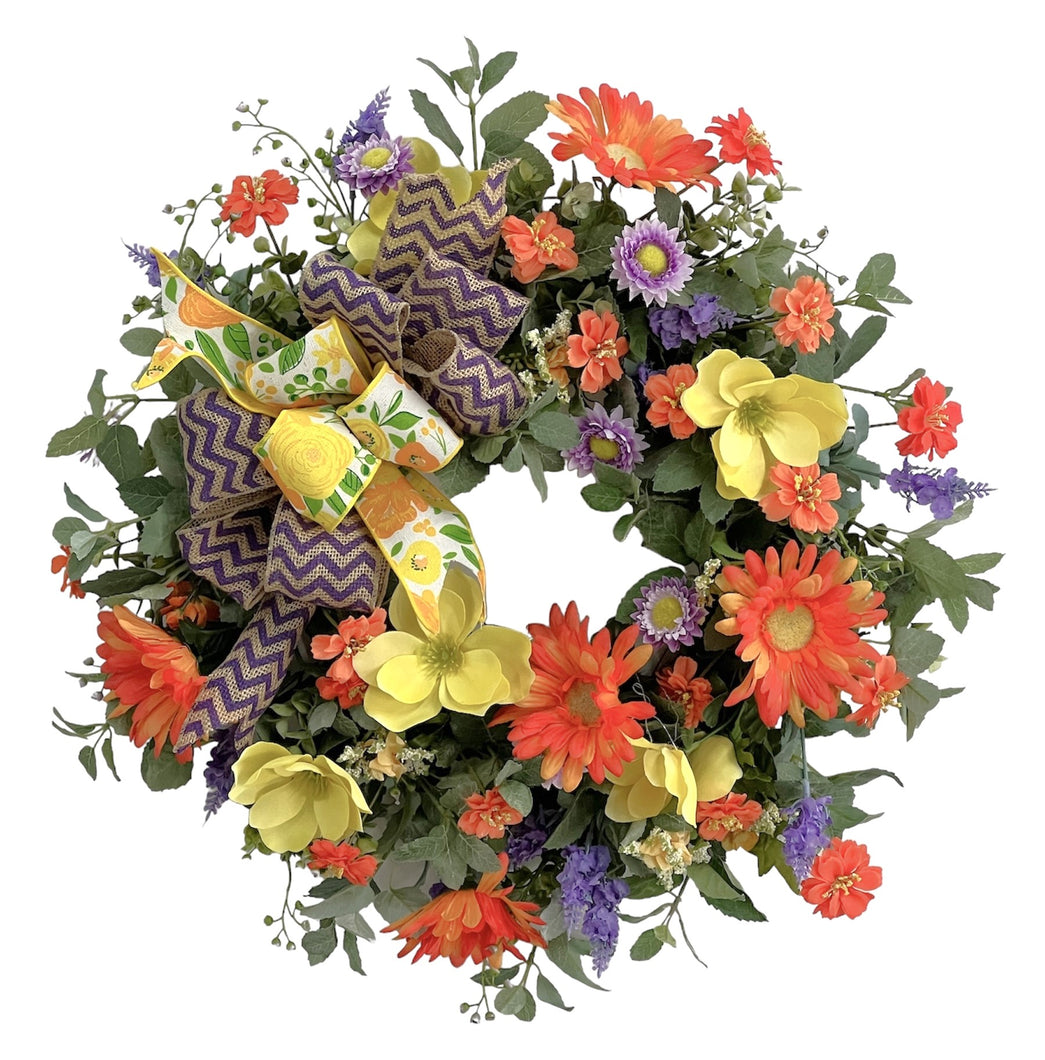 Orange, Purple and Yellow Silk Floral Summer Wreath/VER167