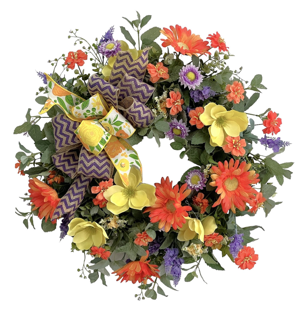 Orange, Purple and Yellow Silk Floral Summer Wreath/VER167