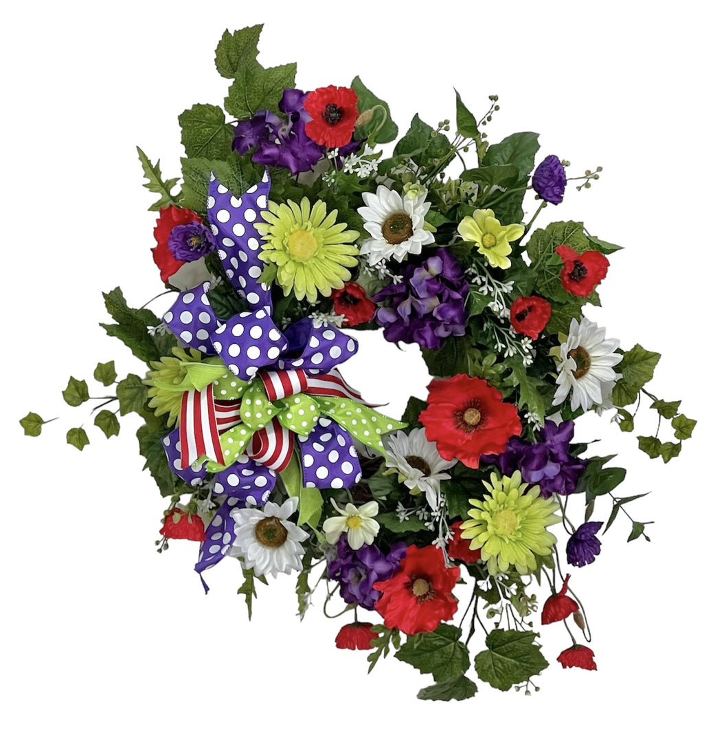 Red, Purple, White, Green Summer Wreath/VER195 - April's Garden
