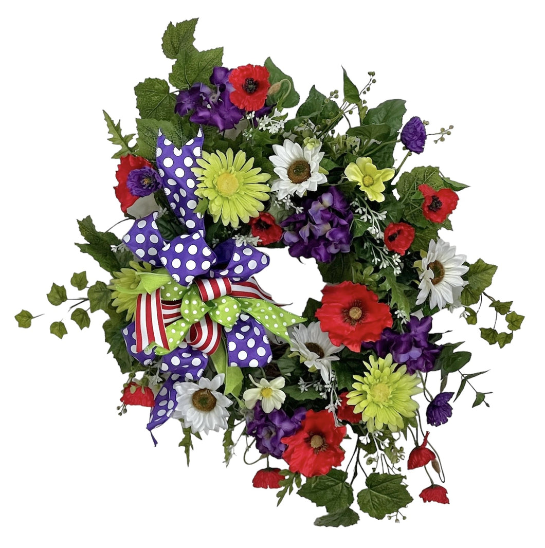 Red, Purple, White, Green Summer Wreath/VER195 - April's Garden