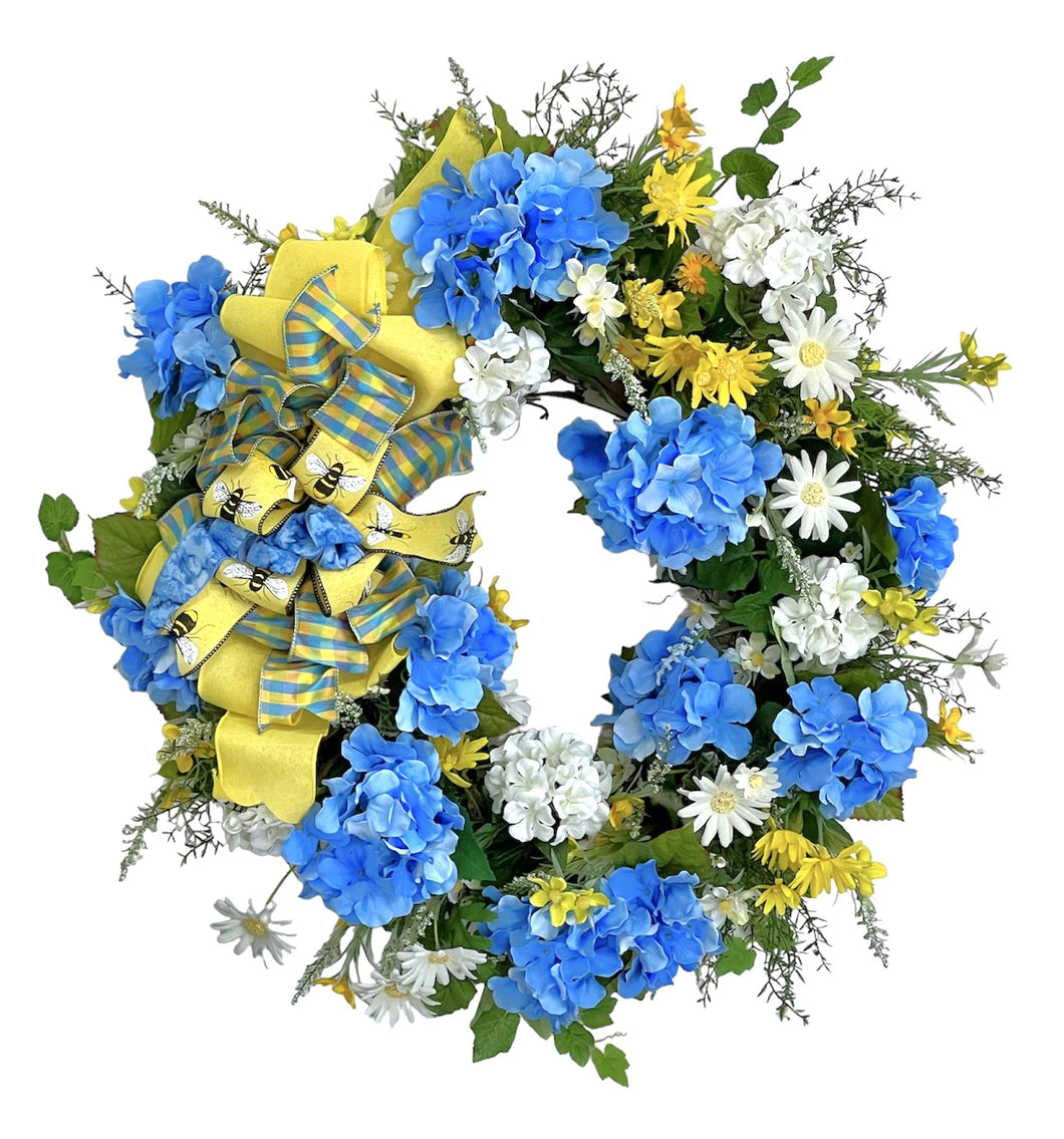 Blue Hydrangea and Daisy Summer Wreath/VER44 - April's Garden