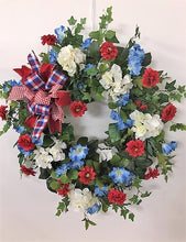 Red, White and Blue Silk Floral Summer Americana Wreath/AMC33 - April's Garden