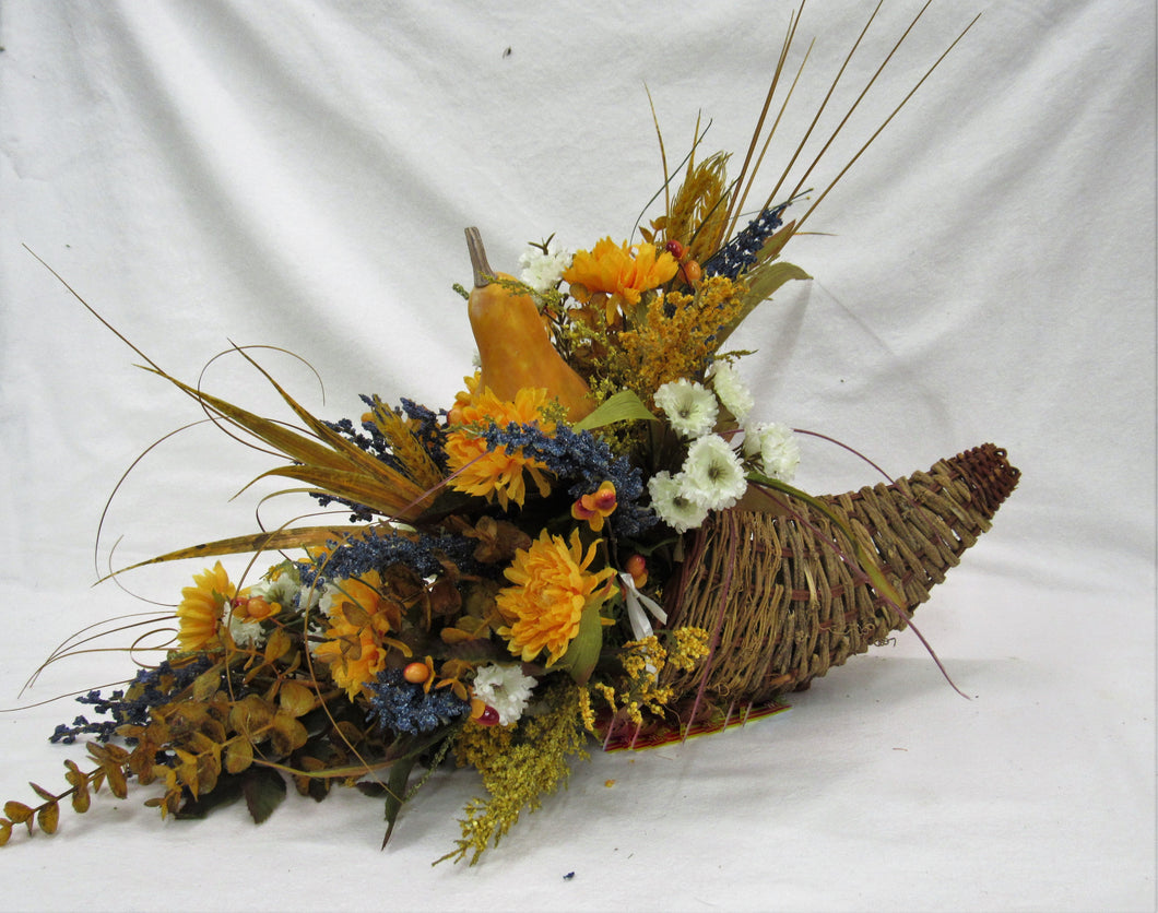 Silk Floral Fall Cornucopia Arrangement/BH03 - April's Garden Wreath