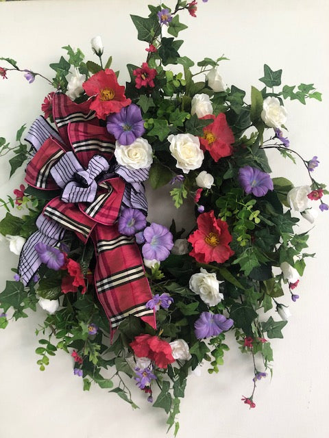 Pink, Lavender and Cream Silk Floral Spring Summer Wreath/ENG117 - April's Garden
