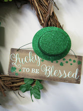 Green and White Silk Floral St. Patricks Day Front Door Crescent Wreath with Plaque/Eng157 - April's Garden Wreath