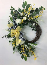 Yellow and White Silk Floral Summer Crescent Wreath/Eng206 - April's Garden Wreath