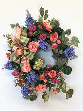 Coral, Pink and Periwinkle Silk Floral Spring Summer Crescent Wreath/Eng211 - April's Garden Wreath