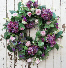 Purple, Pink and Cream Silk Floral Spring Wreath/Eng26 - April's Garden