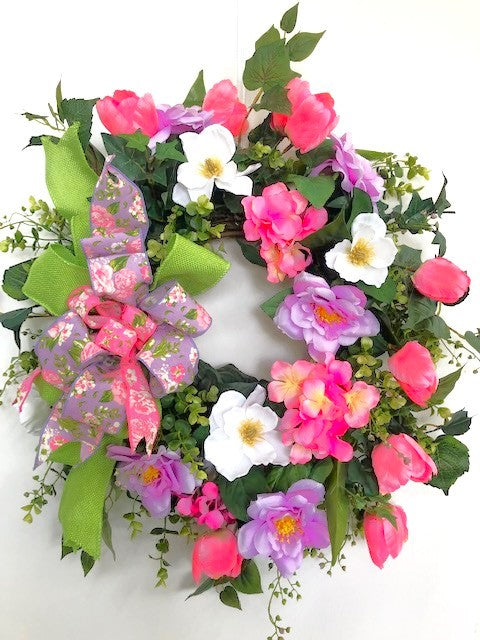 Pink, Purple and White Silk Floral Spring Summer Wreath/ENG309