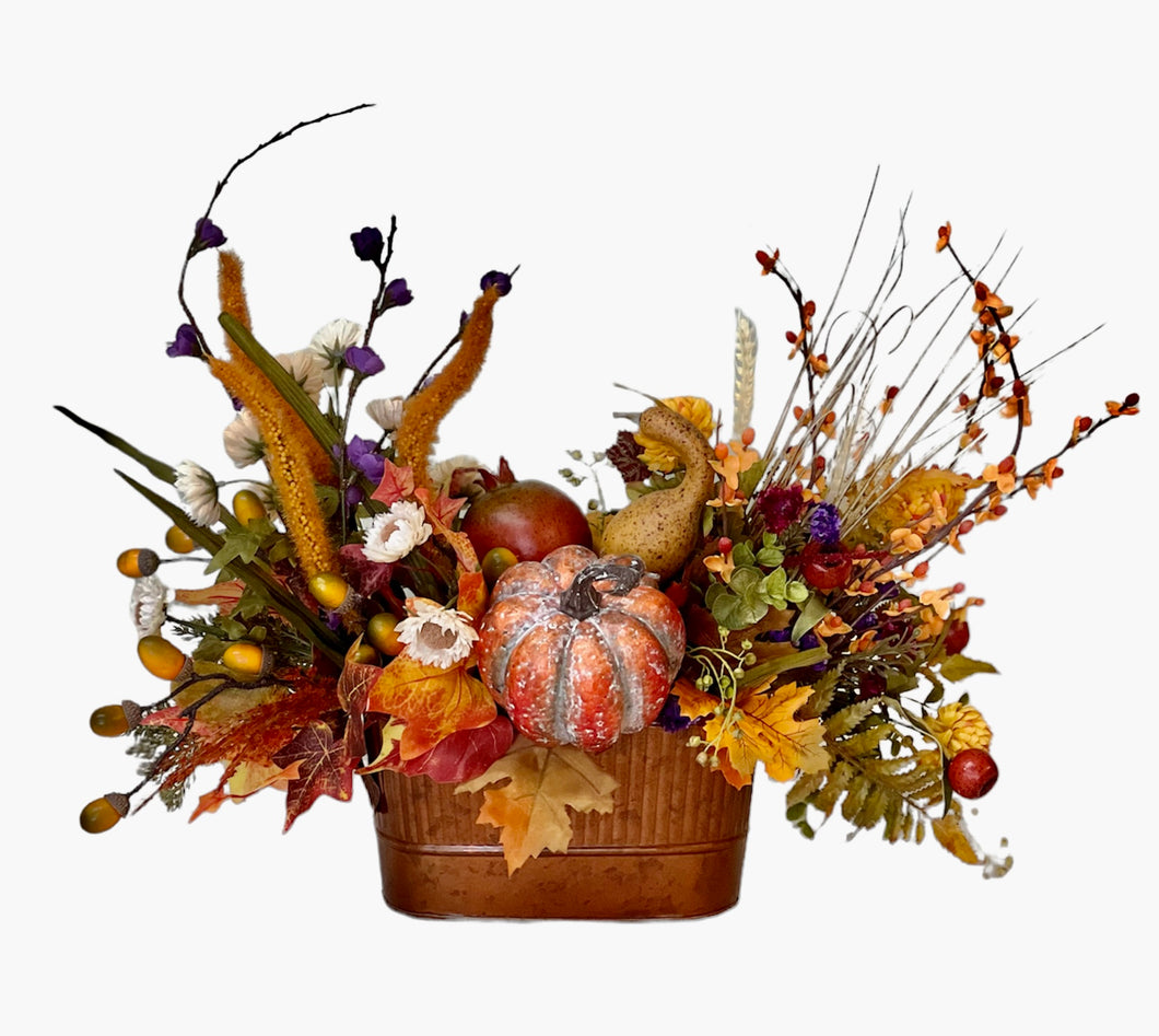 Orange, Gold Pumpkin and Gourd Fall Arrangement/FAA03