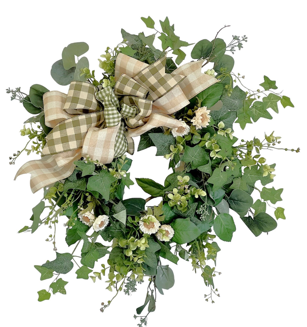 Green and Cream Farmhouse Wreath/FH32