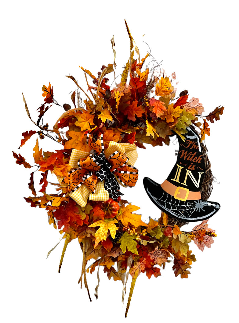 Orange Silk Floral Halloween Witch Large Crescent Wreath/Hal34