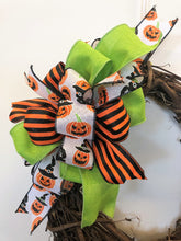 Orange, Black, Lime and White Jack O lantern Print Halloween Bow for Wreaths, Doors and Home Decor/HLB02