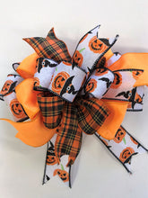 Black, Orange and White Jack O Lantern Print Halloween Bow for Wreaths, Doors and Home Decor/HLB03