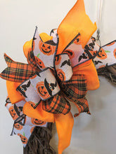 Black, Orange and White Jack O Lantern Print Halloween Bow for Wreaths, Doors and Home Decor/HLB03