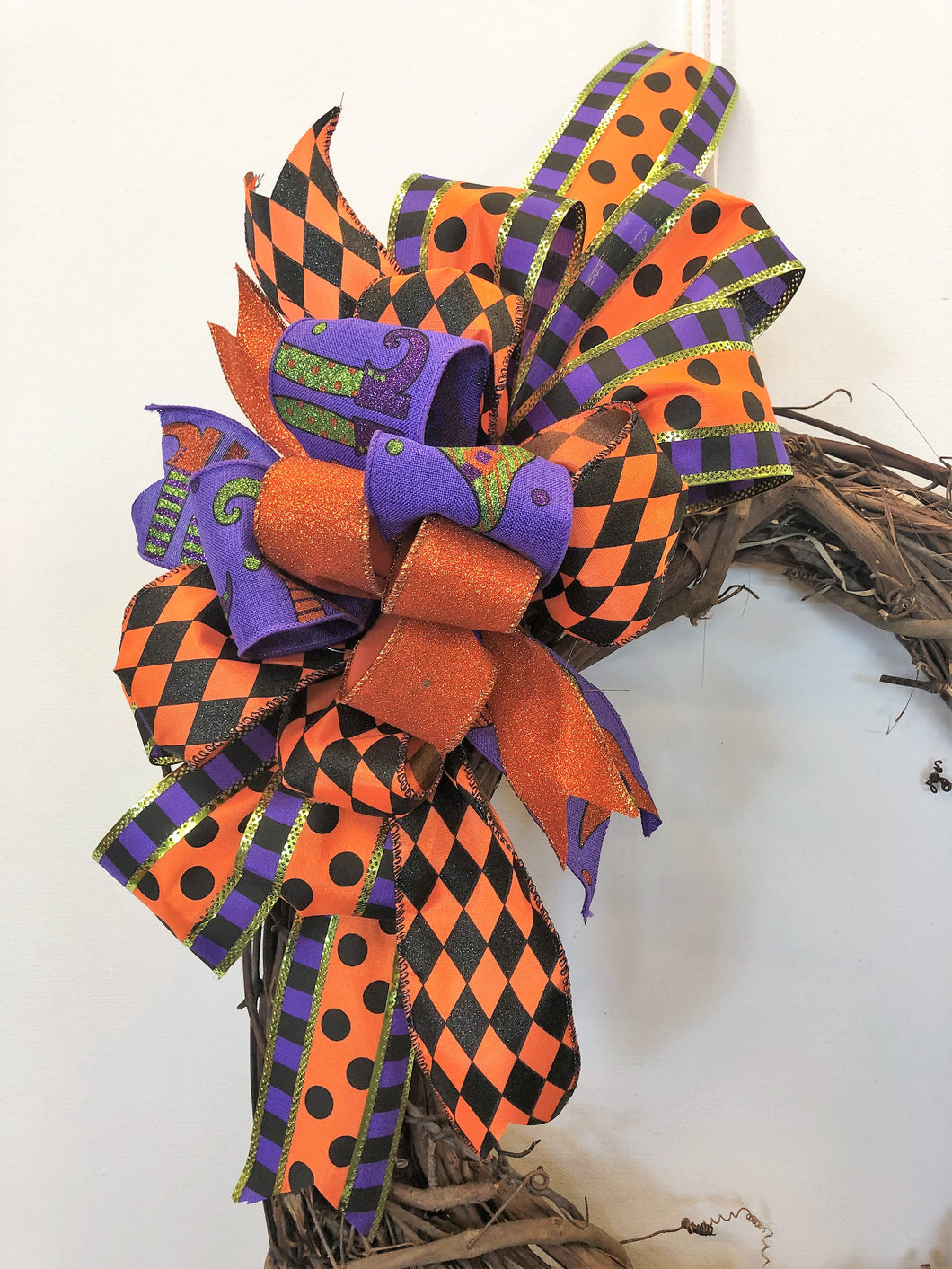 Orange, Purple and Black Halloween Witch Bow for Wreaths, Home Decor, and Doors/HLB04 - April's Garden
