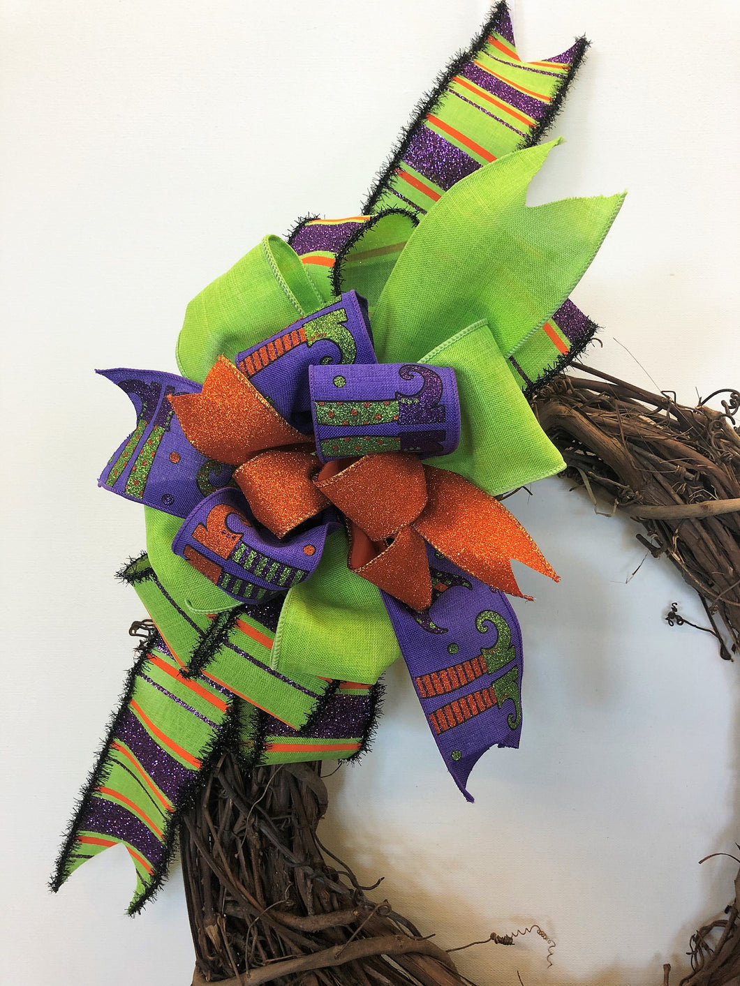 Purple, Lime and Orange Halloween Witch Bow for Wreaths, Doors, and Home Decor/HLB05 - April's Garden