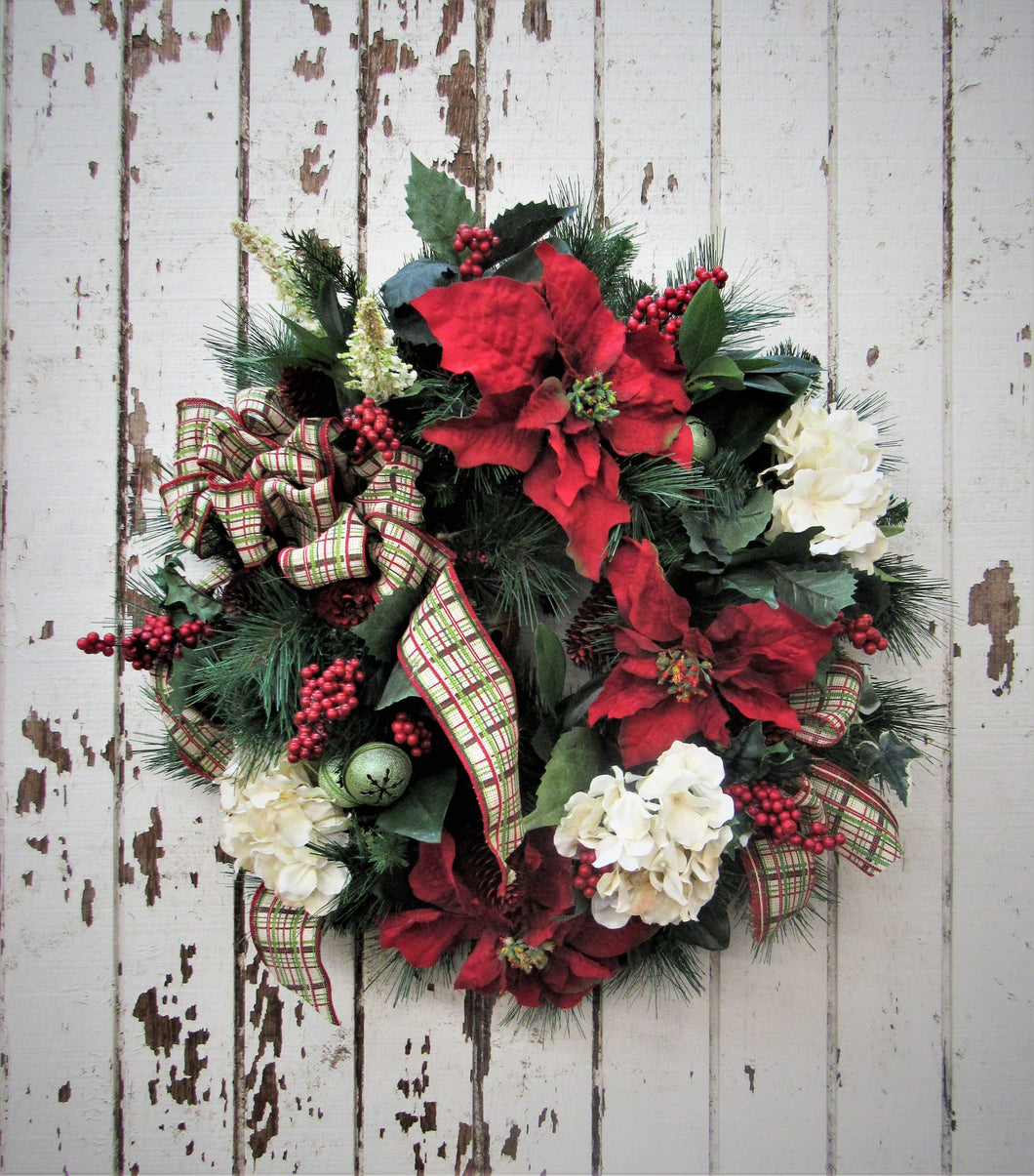 Red Country Poinsettias Holiday Wreath/Hol68 - April's Garden