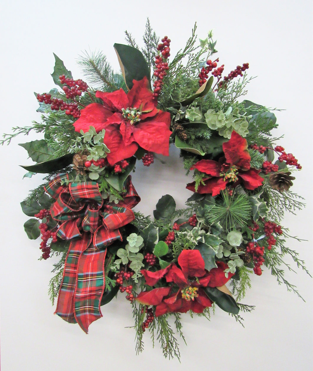 Red Poinsettia Silk Floral Holiday Wreath/Hol83 - April's Garden Wreath