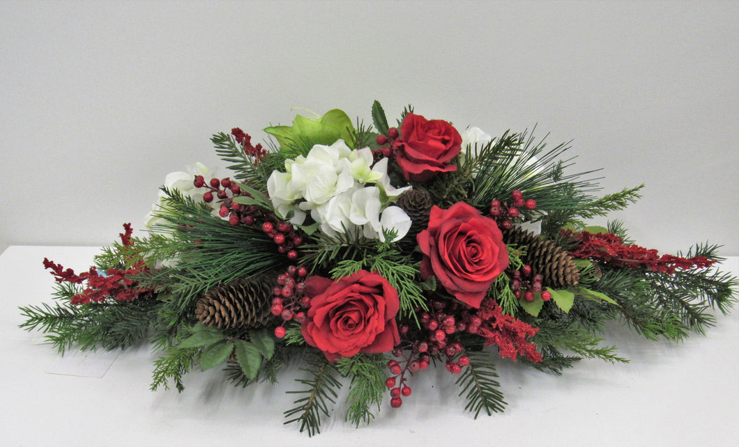 Red and White Silk Floral Winter Holiday Arrangement/ HA1 - April's Garden Wreath