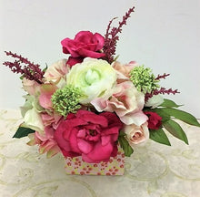 Pink, Green and Cream Petite Silk Floral Arrangement in Floral Box/RA03 - April's Garden Wreath