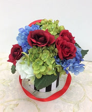 Blue Green Hydrangea and Red Cream Rose Petite Silk Floral Arrangement/RA11 - April's Garden Wreath