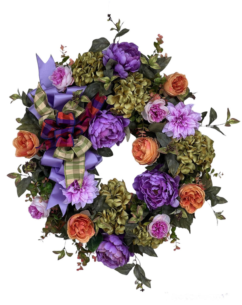 Purple, Green, Orange Everyday Floral Wreath/ROM50 - April's Garden