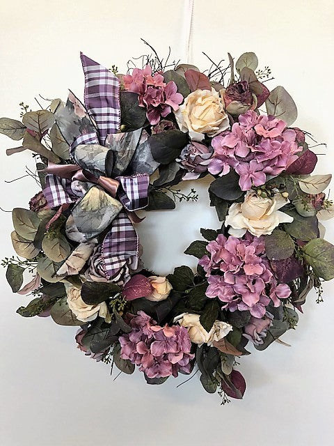 Mauve and Cream Silk Floral Everyday Wreath/Rom37 - April's Garden Wreath