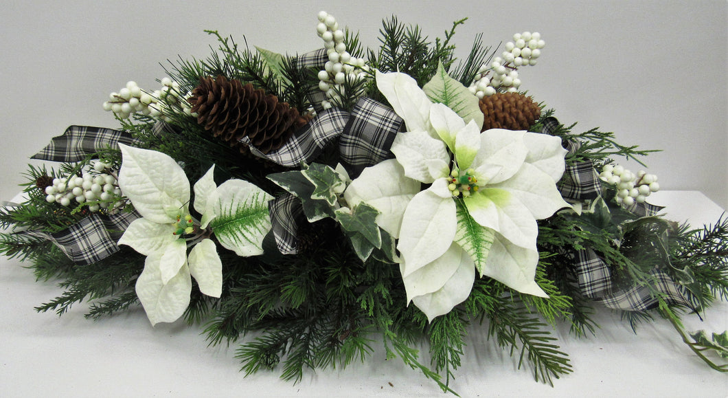 White Poinsettia Silk Floral Winter Holiday Arrangement/ HA04 - April's Garden Wreath