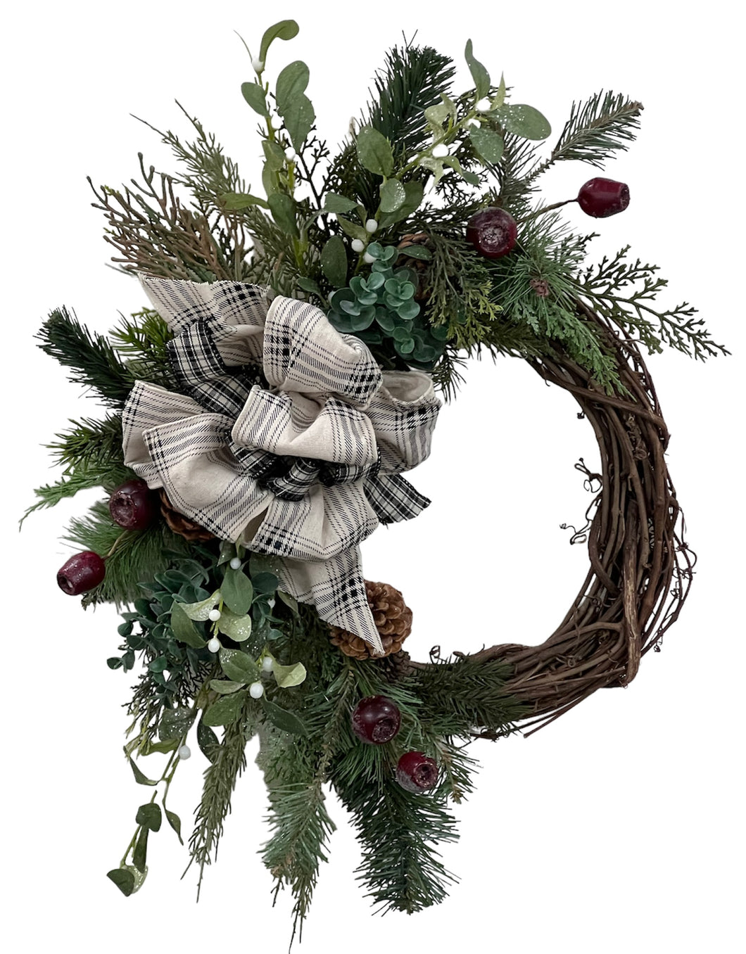 Mixed Pine Silk Floral Petite Winter Transitional Crescent Wreath/Trans143 - April's Garden