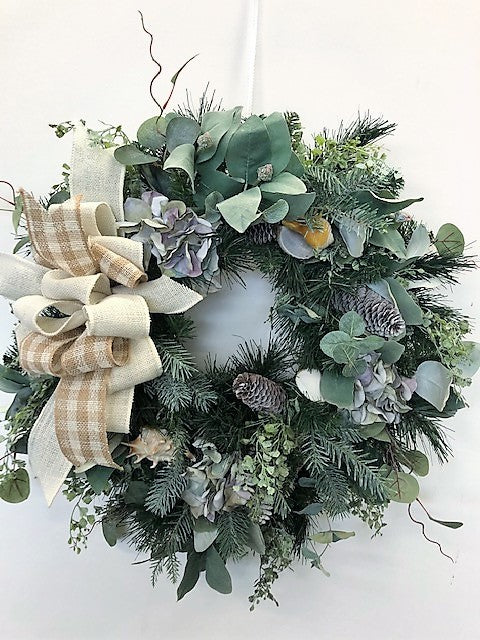Sea Shell and Hydrangea Silk Floral Transitional Winter Wreath/Trans44 - April's Garden